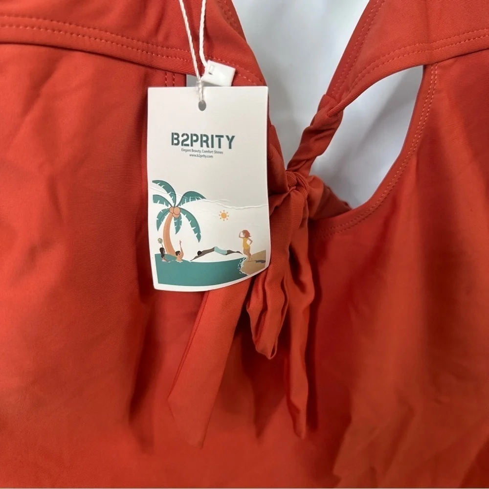 NWT Rust Halter Ruched Crossover One-Piece Swimsuit - XL